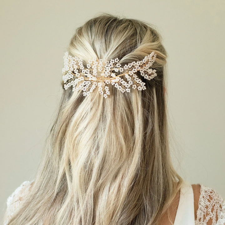 BARETTE CLIP CHEVEUX BOHO PERLES ET DORÉE Ivory and co