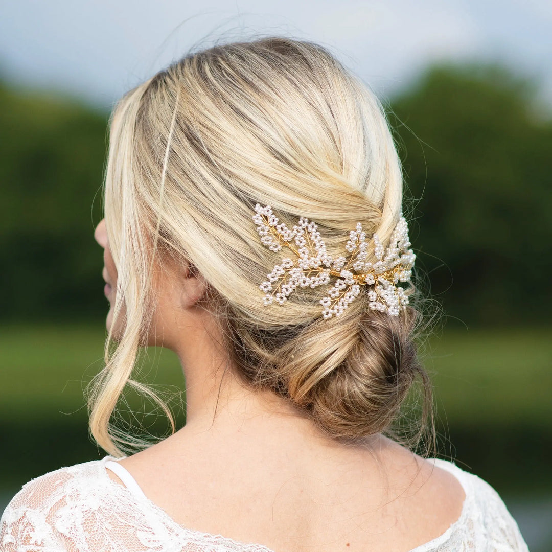 BARETTE CLIP CHEVEUX BOHO PERLES ET DORÉE Ivory and co