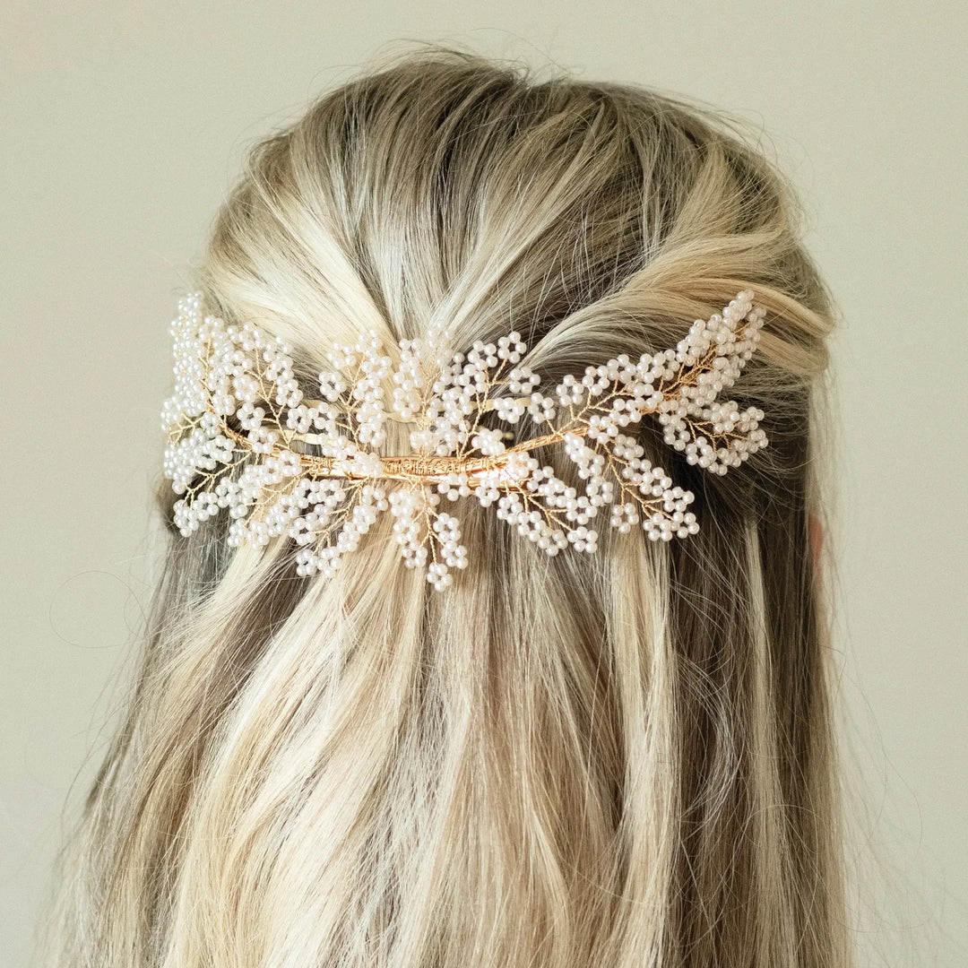 BARETTE CLIP CHEVEUX BOHO PERLES ET DORÉE Ivory and co