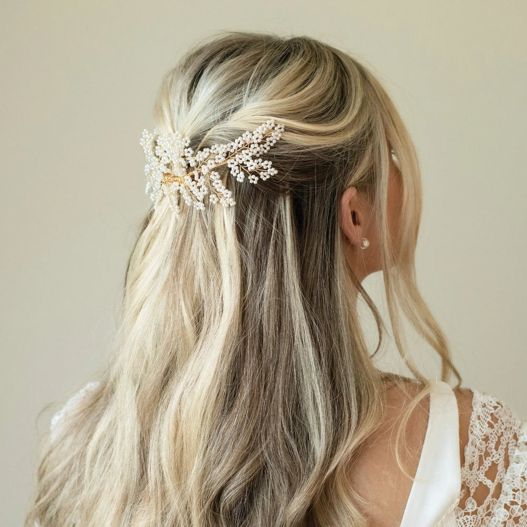 BARETTE CLIP CHEVEUX BOHO PERLES ET DORÉE Ivory and co
