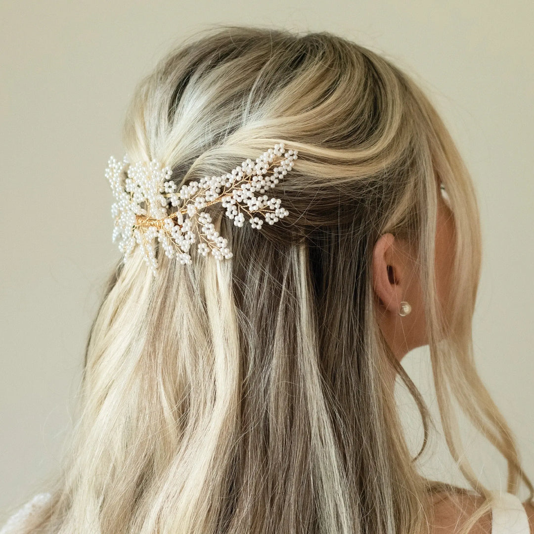 BARETTE CLIP CHEVEUX BOHO PERLES ET DORÉE Ivory and co