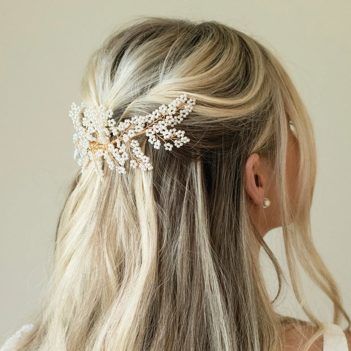 BARETTE CLIP CHEVEUX BOHO PERLES ET DORÉE Ivory and co
