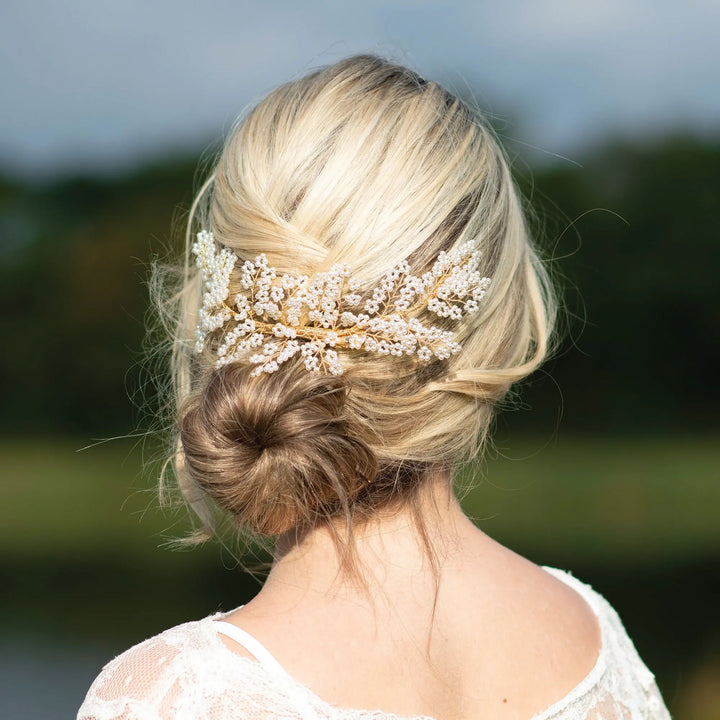 BARETTE CLIP CHEVEUX BOHO PERLES ET DORÉE Ivory and co