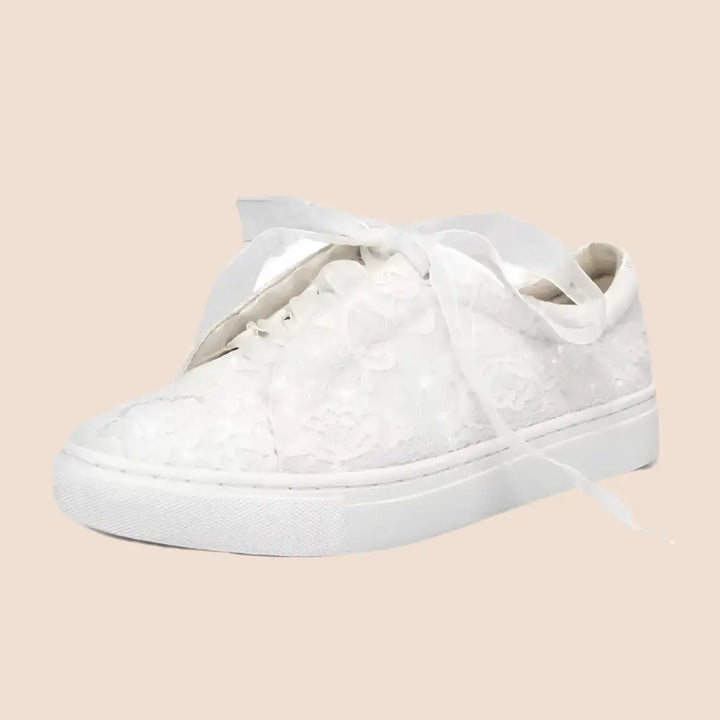 BASKETS MARIÉE EN DENTELLE ET PAILLETTES IVY White lady