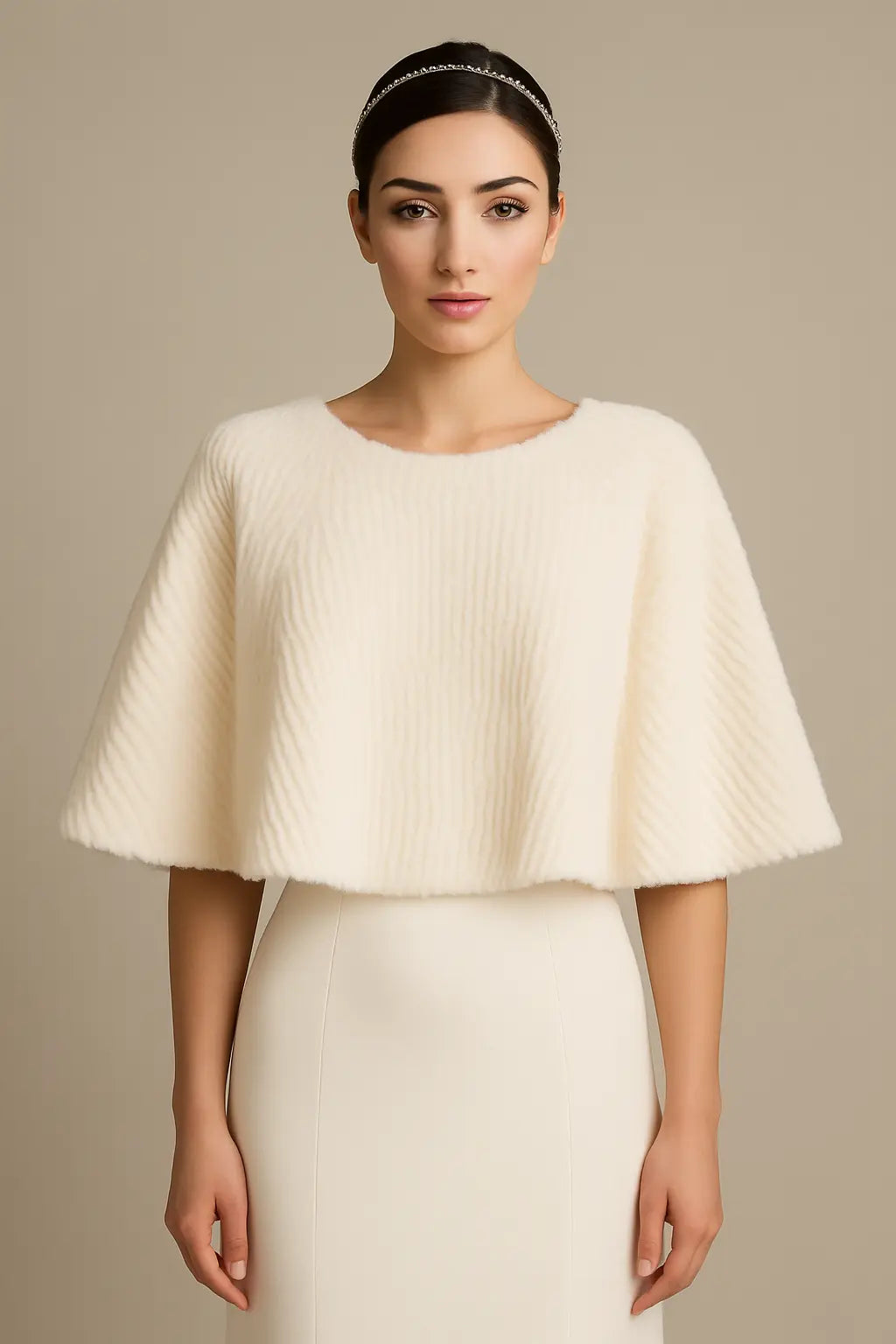 CAPE DE MARIÉE IVOIRE EN FAUSSE FOURRURE IMITATION LAPIN FAWN E11 Novias