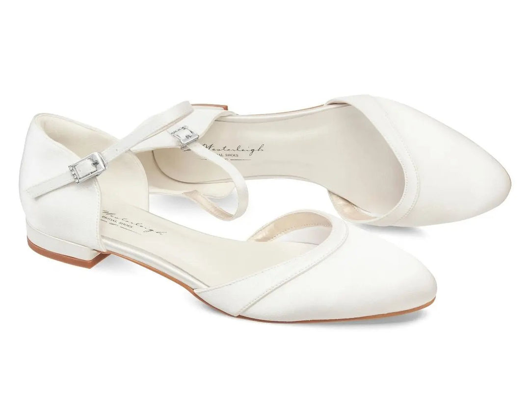 CHAUSSURES DE MARIÉE LISA – BALLERINES EN SATIN IVOIRE À TALON BAS G.Westerleigh