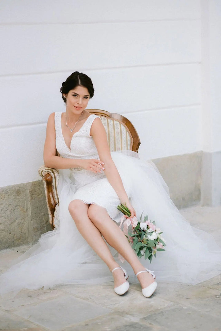 CHAUSSURES DE MARIÉE PLATES LANA – SATIN IVOIRE ET DENTELLE,CONFORT ABSOLU G.Westerleigh