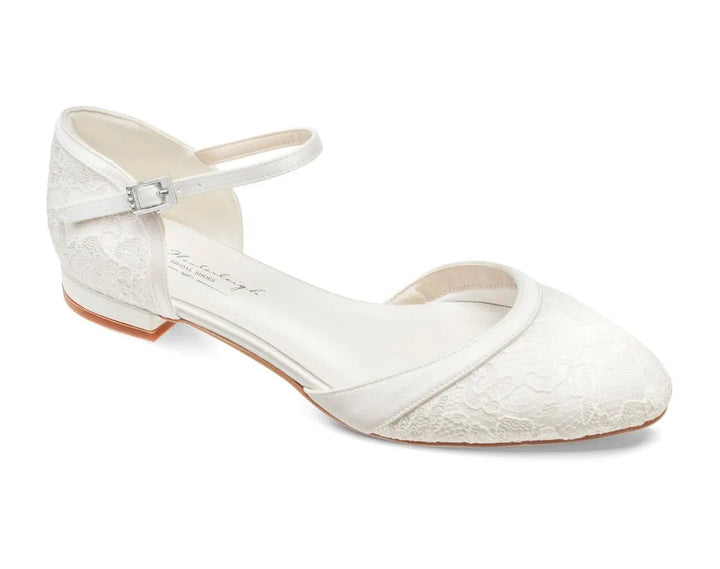 CHAUSSURES DE MARIÉE PLATES LANA – SATIN IVOIRE ET DENTELLE,CONFORT ABSOLU G.Westerleigh
