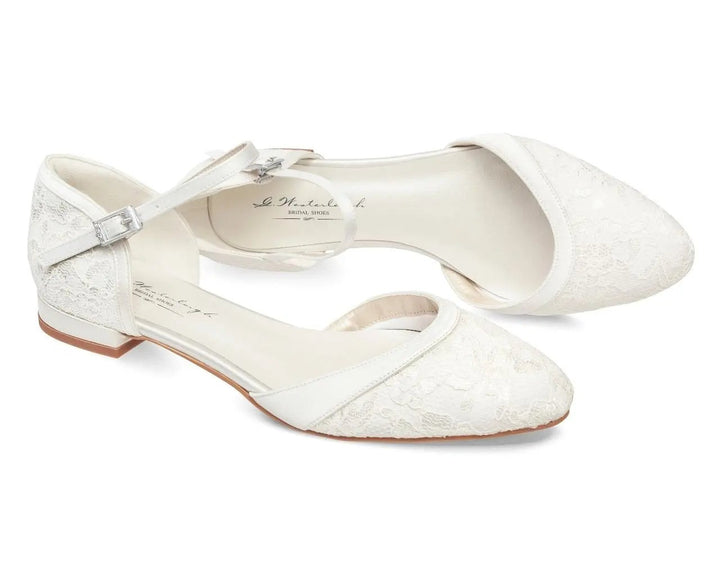 CHAUSSURES DE MARIÉE PLATES LANA – SATIN IVOIRE ET DENTELLE,CONFORT ABSOLU G.Westerleigh