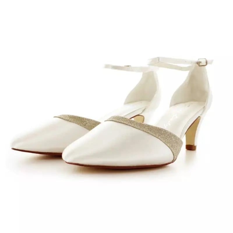 CHAUSSURES MARIÉE SATIN ET PAILLETTES CHAMPAGNE POESIE White lady
