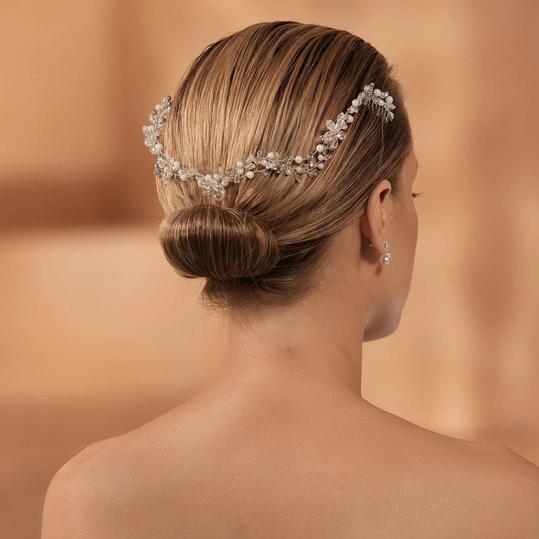 COIFFE DE MARIÉE ORNÉE DE PERLES ET STRASS J041 Bianco Evento