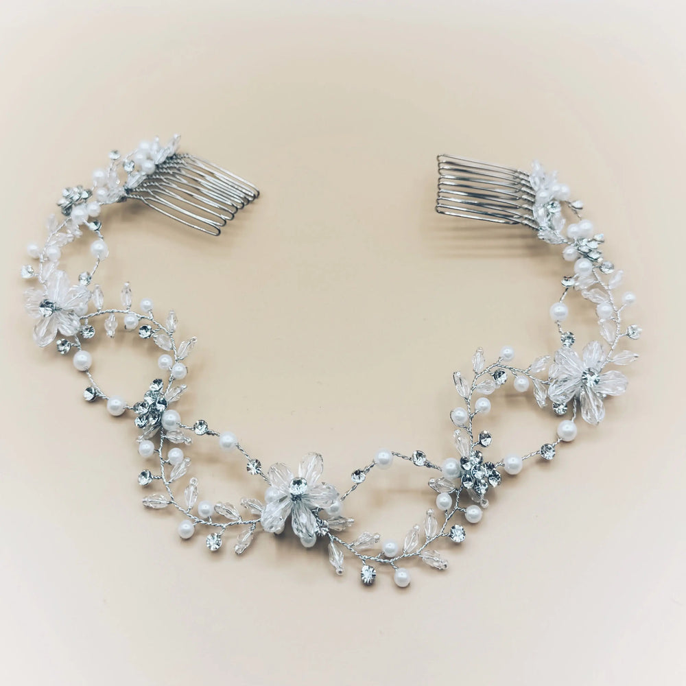 COIFFE DE MARIÉE ORNÉE DE PERLES ET STRASS J041 Bianco Evento