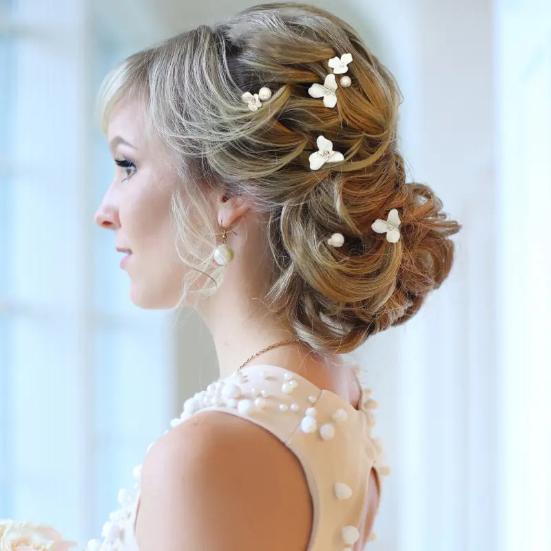 COLLECTION ATHENA - ÉPINGLES À CHEVEUX EN PERLES PRÉCIEUSES - PIN77 GOLD Athena Bridal Jewellery