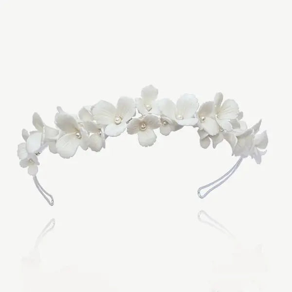 DIADÈME FLORAL PORCELAINE & PERLES IVOIRE WILDFLOWER Ivory and co