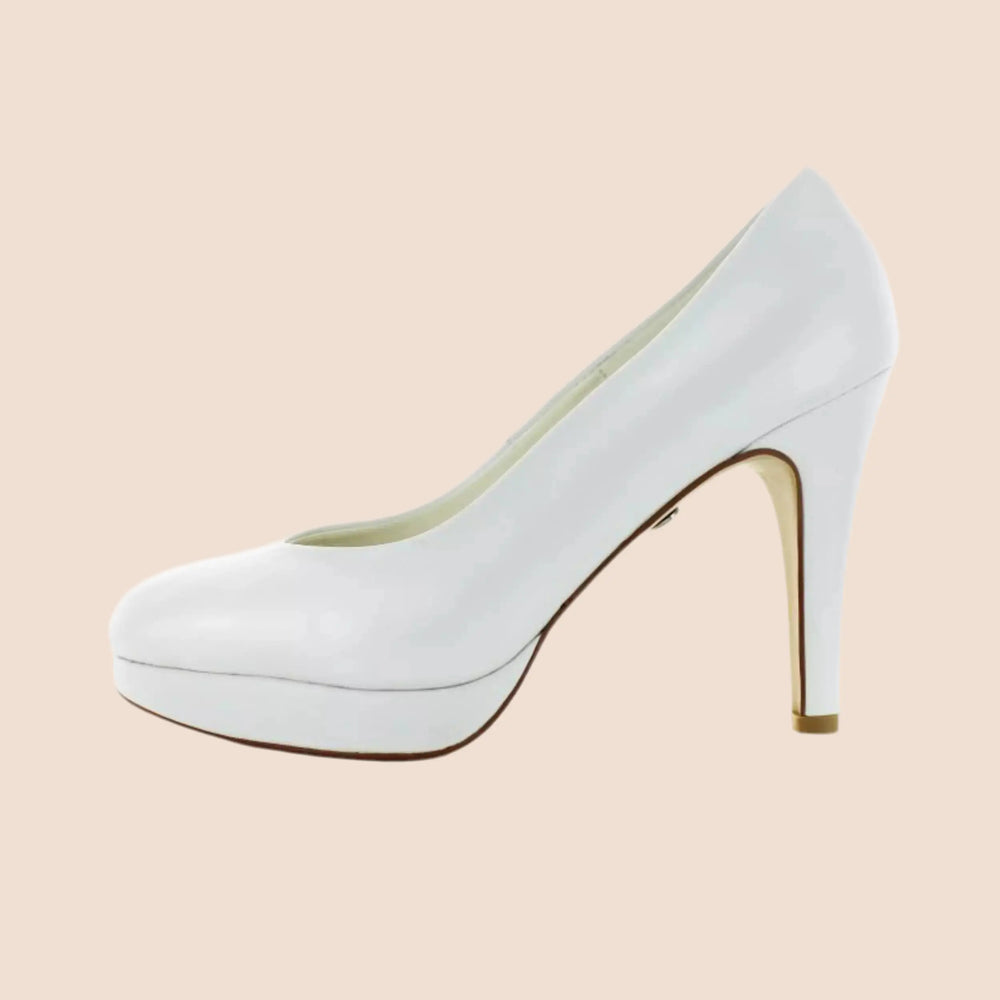 ESCARPINS CUIR MARIAGE COMPENSÉS TALONS 10 CM LILOU WHITE LADY