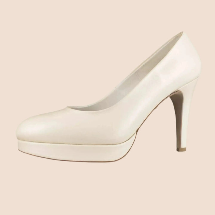 ESCARPINS CUIR MARIAGE COMPENSÉS TALONS 10 CM LILOU WHITE LADY