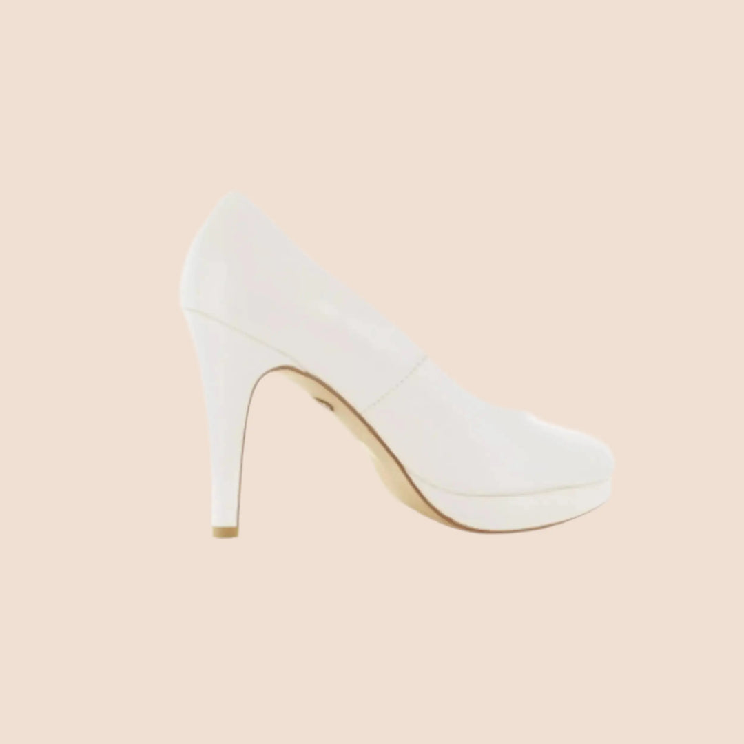 ESCARPINS CUIR MARIAGE COMPENSÉS TALONS 10 CM LILOU WHITE LADY