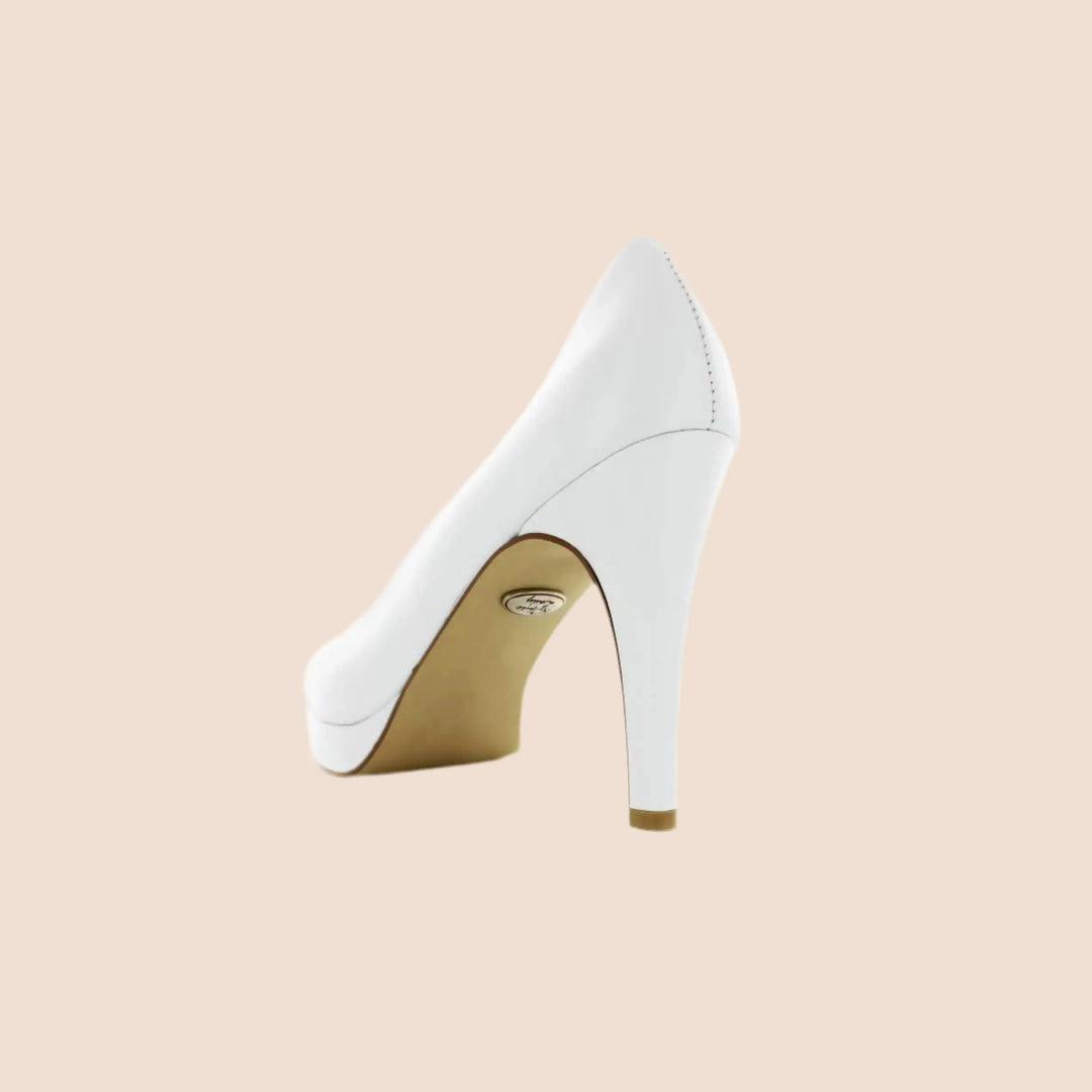 ESCARPINS CUIR MARIAGE COMPENSÉS TALONS 10 CM LILOU WHITE LADY