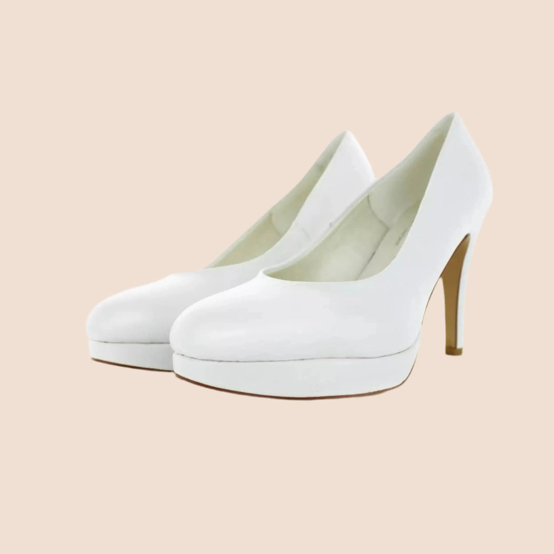 ESCARPINS CUIR MARIAGE COMPENSÉS TALONS 10 CM LILOU WHITE LADY