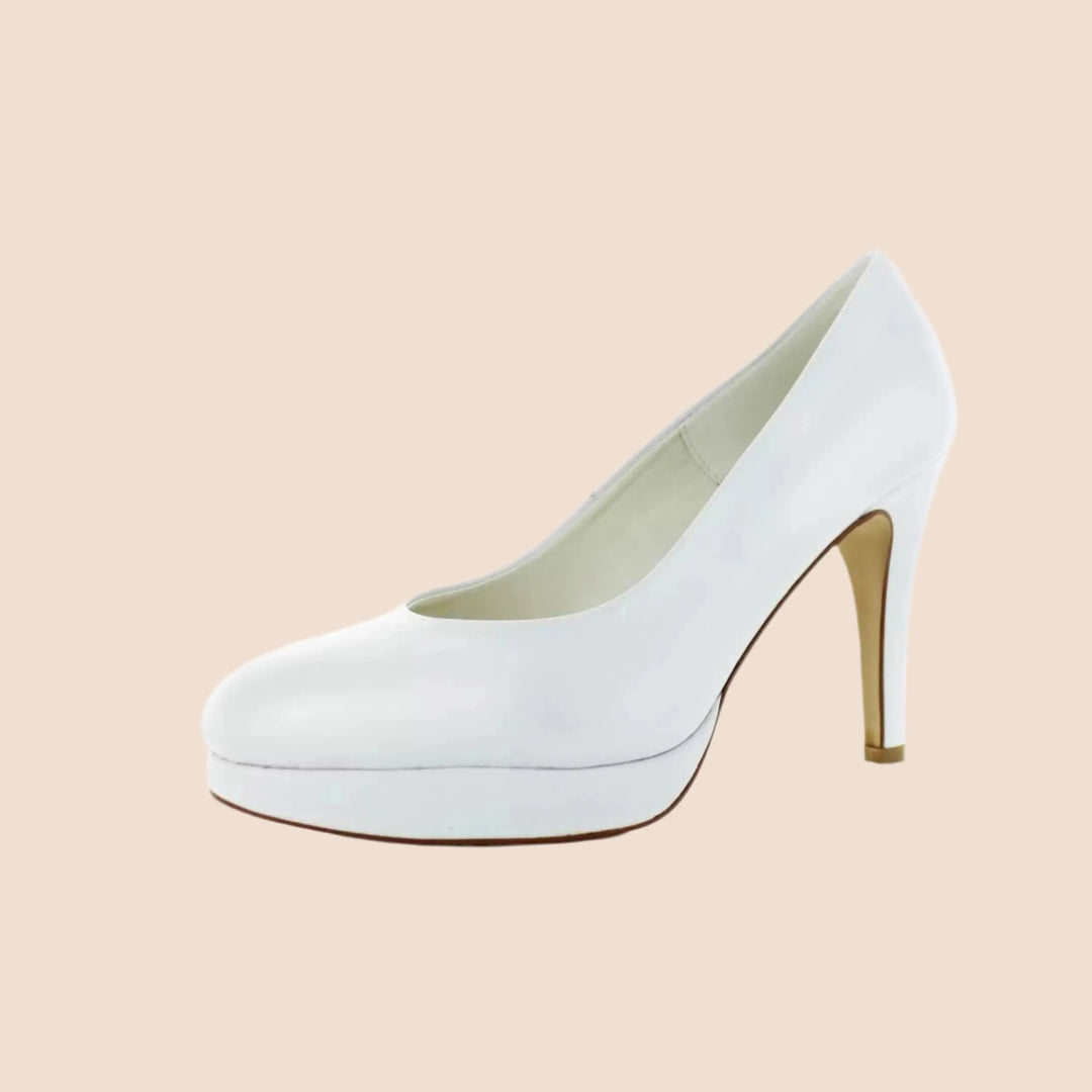 ESCARPINS CUIR MARIAGE COMPENSÉS TALONS 10 CM LILOU WHITE LADY