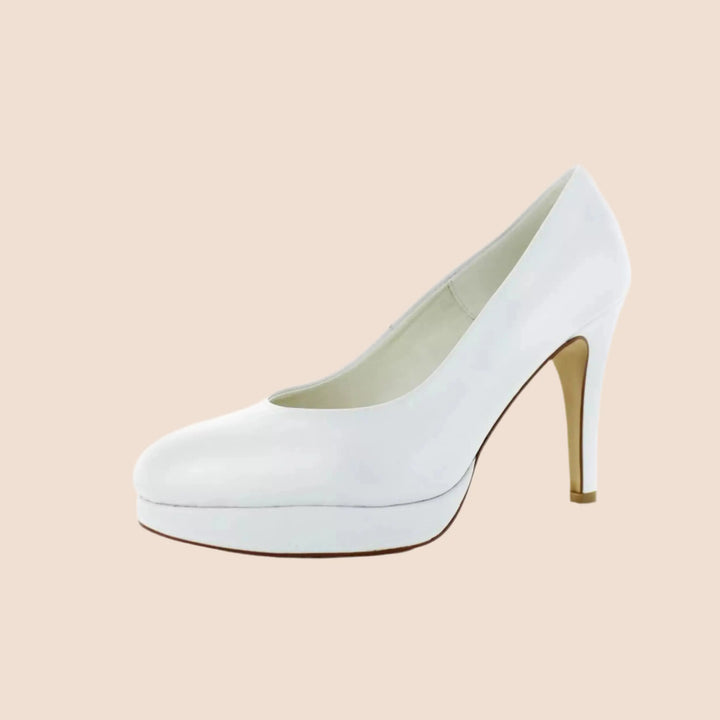 ESCARPINS CUIR MARIAGE COMPENSÉS TALONS 10 CM LILOU WHITE LADY