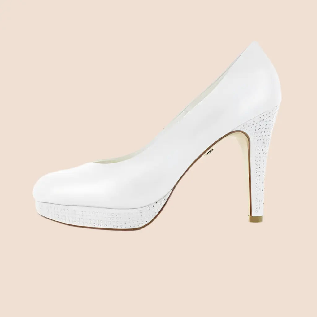 ESCARPINS CUIR MARIAGE COMPENSÉS TALONS 10 CM MARYLIN WHITE LADY