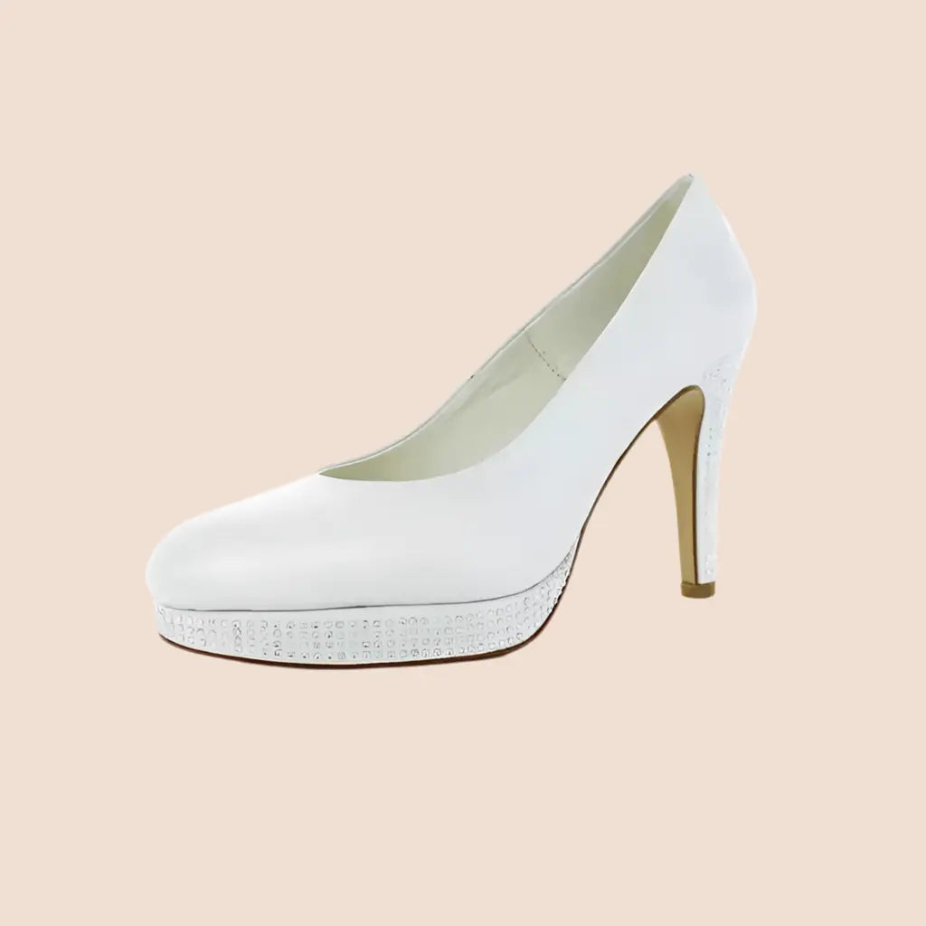 ESCARPINS CUIR MARIAGE COMPENSÉS TALONS 10 CM MARYLIN WHITE LADY
