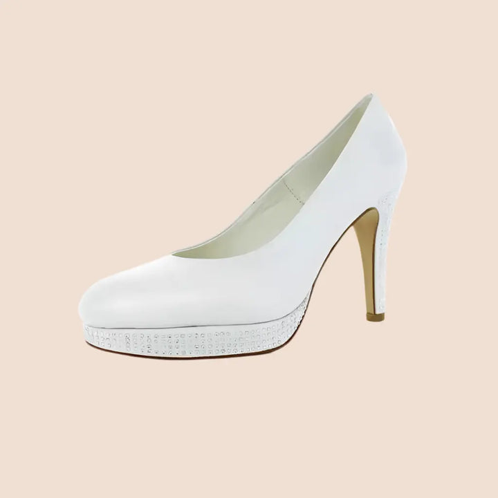ESCARPINS CUIR MARIAGE COMPENSÉS TALONS 10 CM MARYLIN WHITE LADY