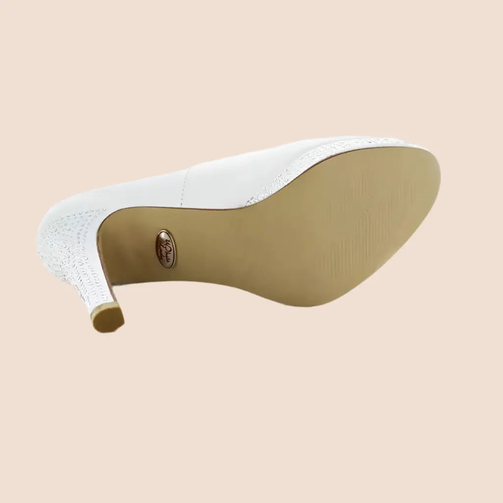 ESCARPINS CUIR MARIAGE COMPENSÉS TALONS 10 CM MARYLIN WHITE LADY