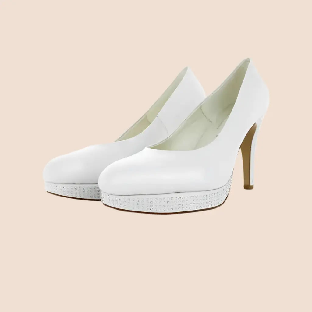 ESCARPINS CUIR MARIAGE COMPENSÉS TALONS 10 CM MARYLIN WHITE LADY
