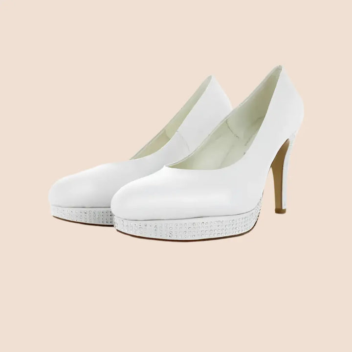 ESCARPINS CUIR MARIAGE COMPENSÉS TALONS 10 CM MARYLIN WHITE LADY