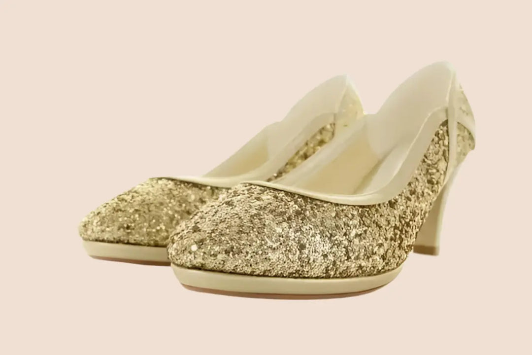 ESCARPINS DORÉS PAILLETTES CABOURG White Lady