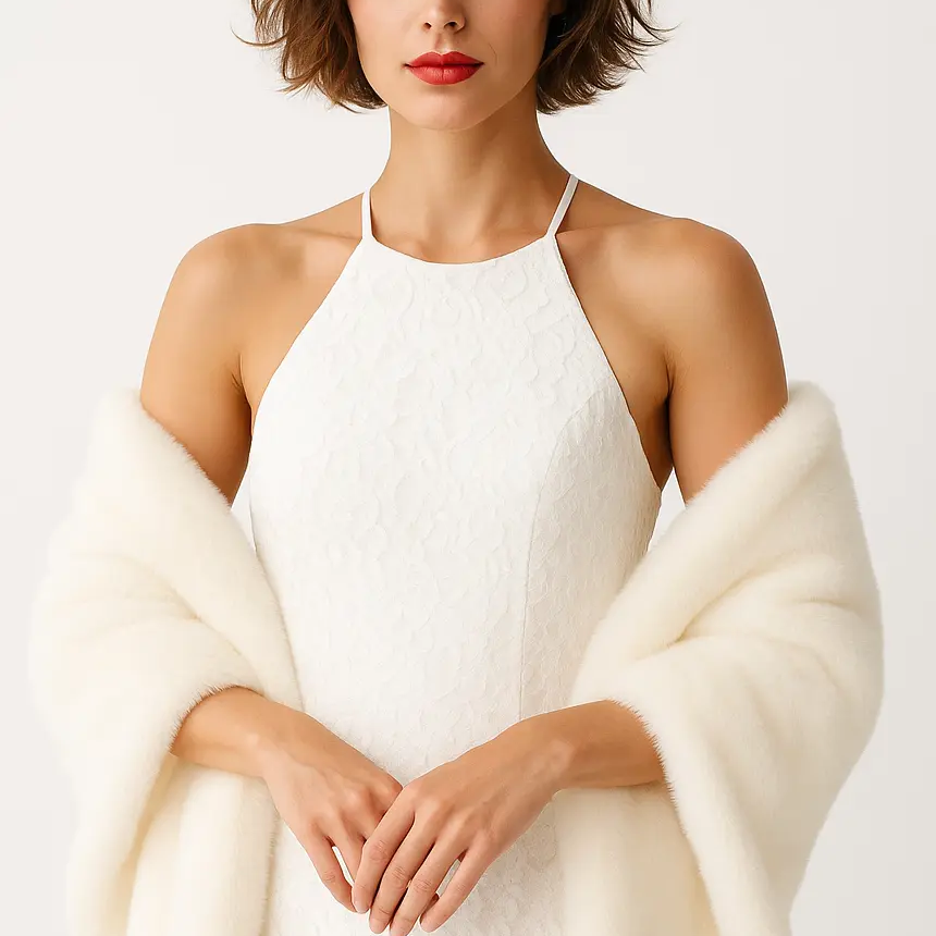 ÉTOLE DE MARIÉE EN FAUSSE FOURRURE DE HAUTE QUALITÉ-  NUAGE D’IVOIRE Helen Moore