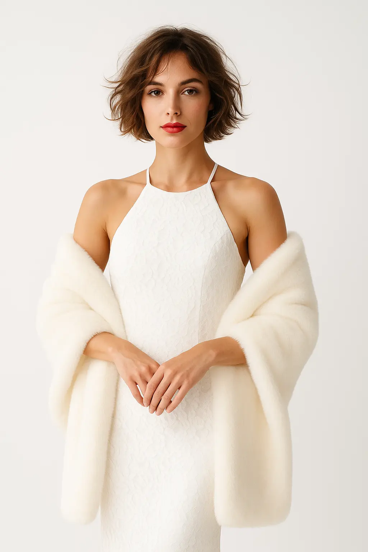 ÉTOLE DE MARIÉE EN FAUSSE FOURRURE DE HAUTE QUALITÉ-  NUAGE D’IVOIRE Helen Moore