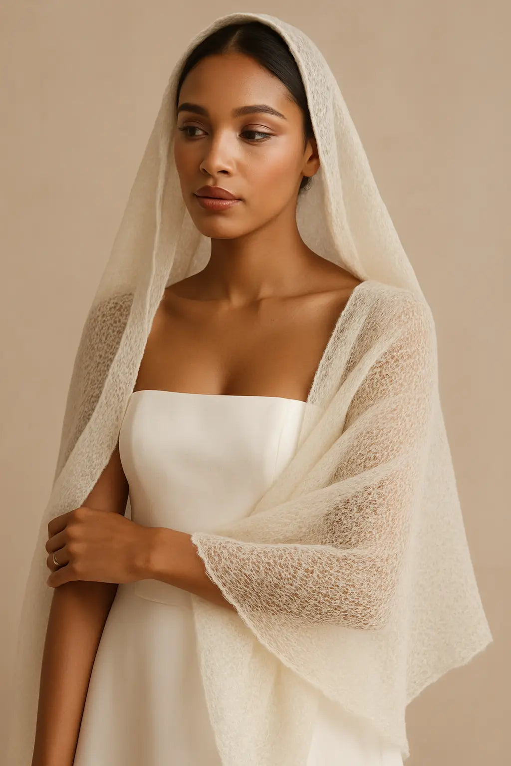 étole aérienne en mohair portée mariage ivoire Mas accessoires