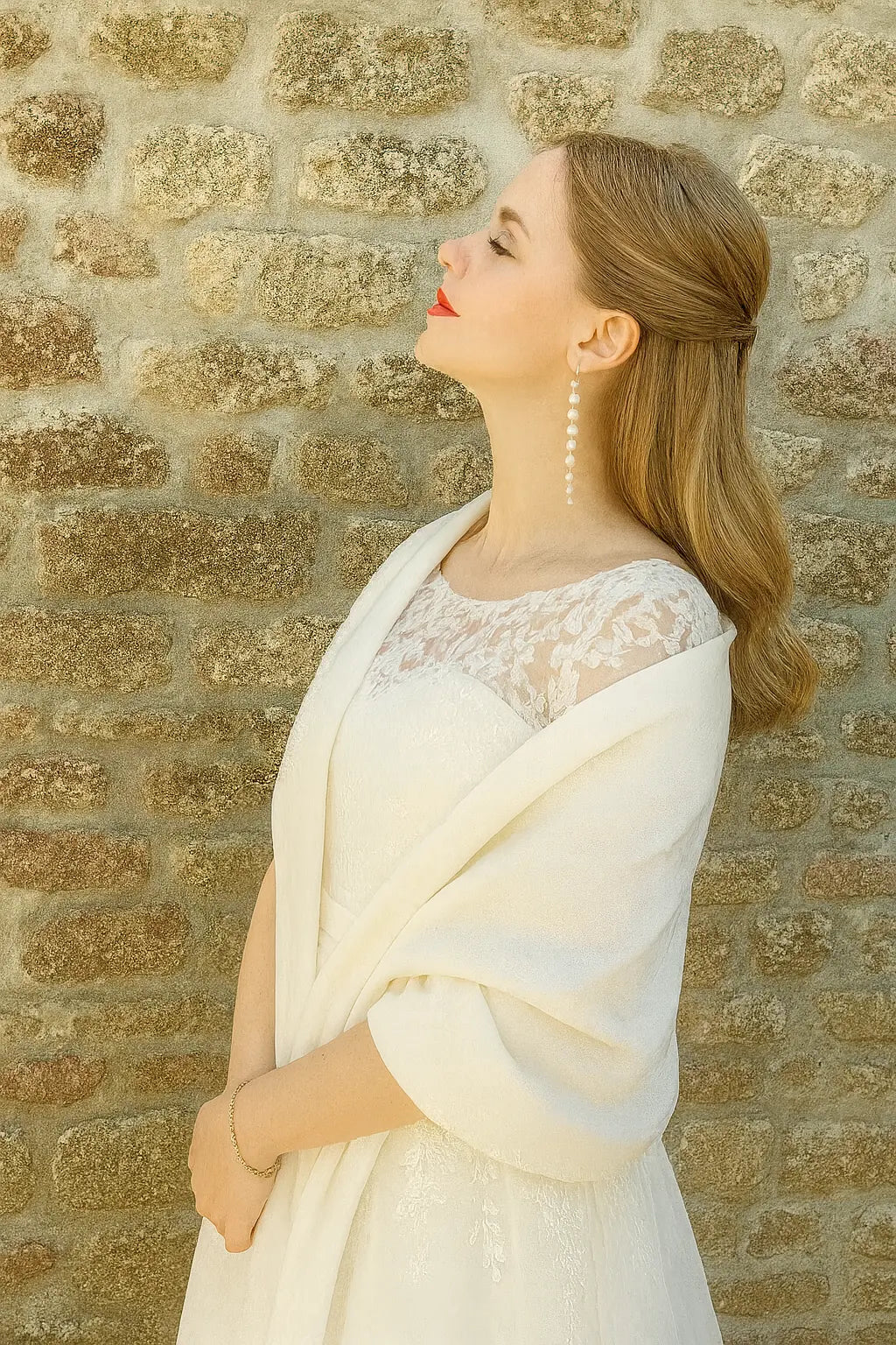 ÉTOLE POUR MARIAGE OU COCKTAIL EN LAINE/CACHEMIRE ET VISCOSE EN BLANC IVOIRE - CAPRI Assia di Brunetti Federica e C. s.a.s.