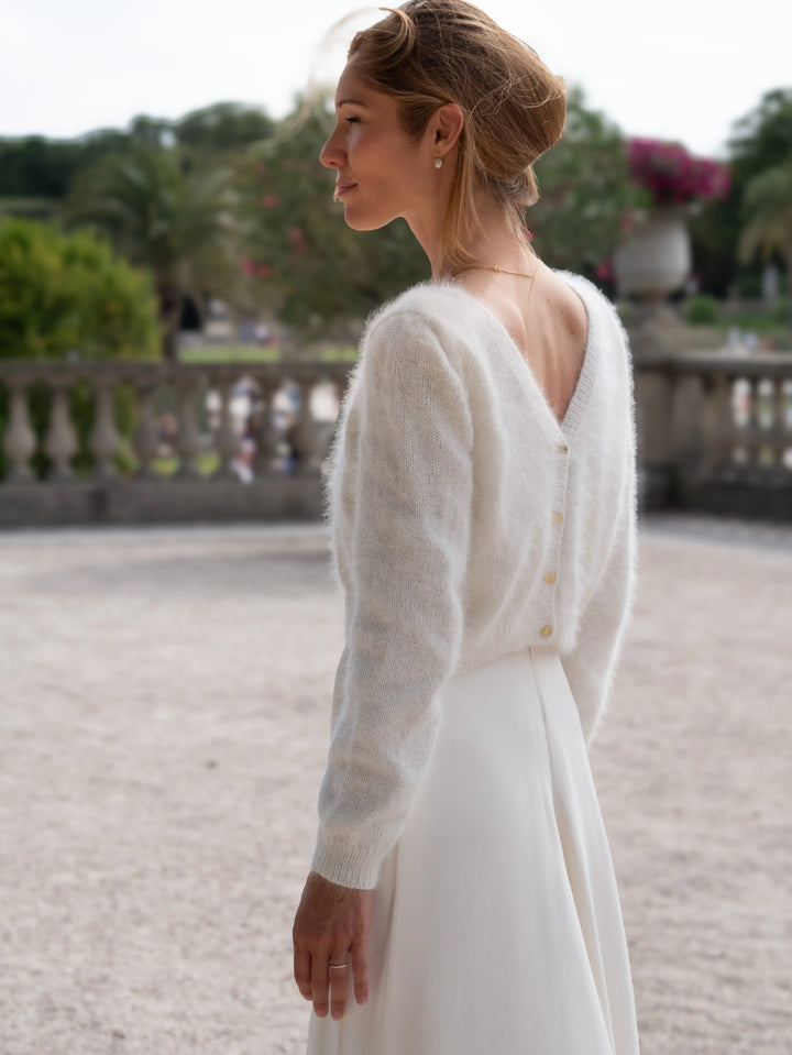 GILET MARIÉE REVERSIBLE PAULINE - ANGORA IVOIRE CHIC POUR MARIAGE D'HIVER Adepte