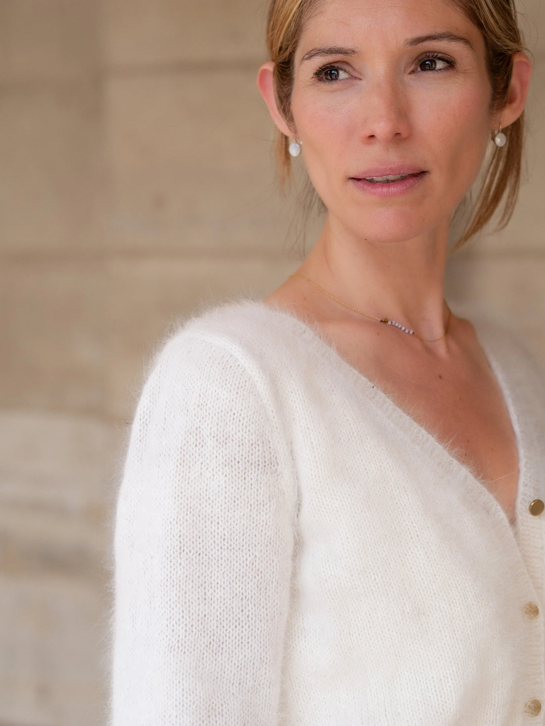 GILET MARIÉE REVERSIBLE PAULINE - ANGORA IVOIRE CHIC POUR MARIAGE D'HIVER Adepte