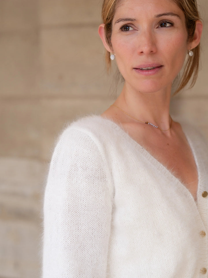 GILET MARIÉE REVERSIBLE PAULINE - ANGORA IVOIRE CHIC POUR MARIAGE D'HIVER Adepte