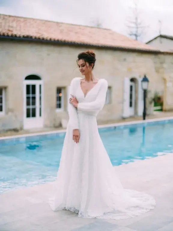 GILET MARIÉE REVERSIBLE PAULINE - ANGORA IVOIRE CHIC POUR MARIAGE D'HIVER Adepte