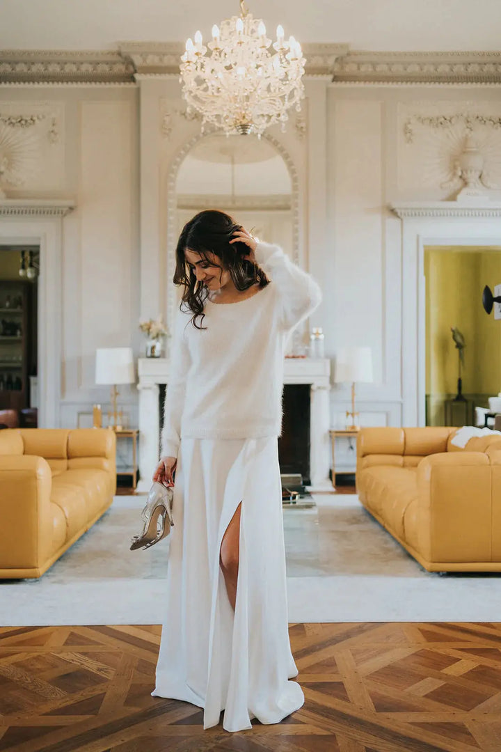 GILET MARIÉE REVERSIBLE PAULINE - ANGORA IVOIRE CHIC POUR MARIAGE D'HIVER Adepte