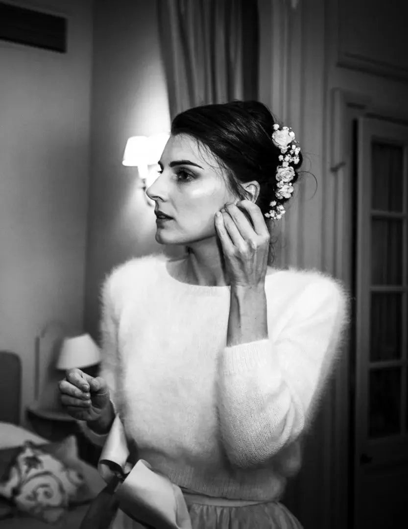 GILET MARIÉE REVERSIBLE PAULINE - ANGORA IVOIRE CHIC POUR MARIAGE D'HIVER Adepte