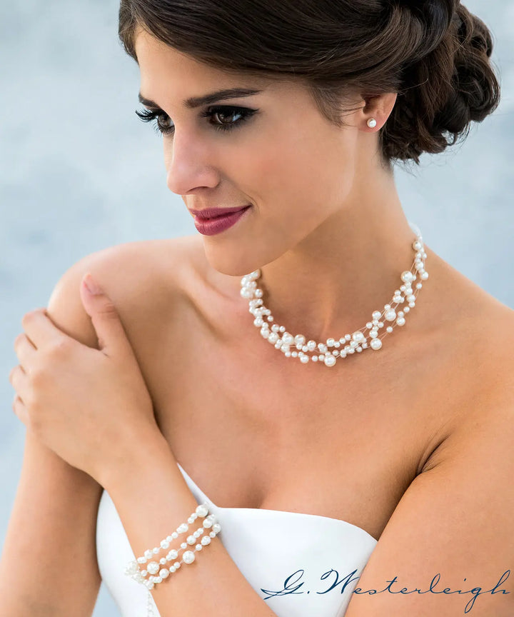 PARURE COLLIER DE PERLE + BOUCLES D'OREILLES J07 Mas Accessoires