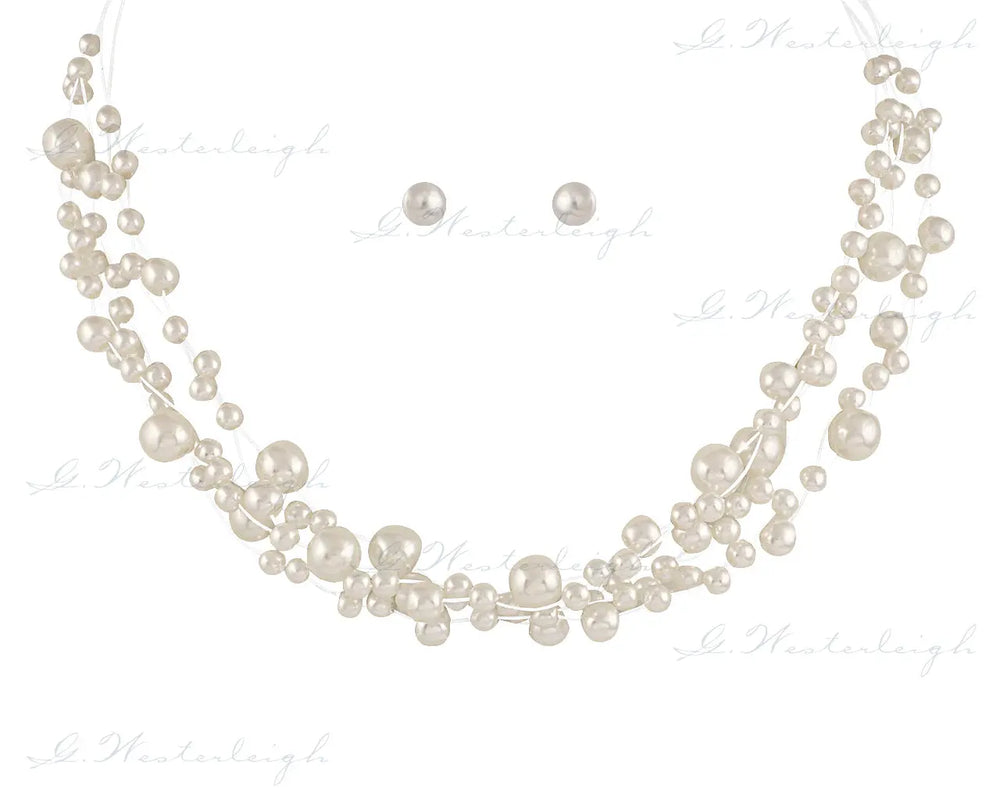 PARURE COLLIER DE PERLE + BOUCLES D'OREILLES J07 Mas Accessoires