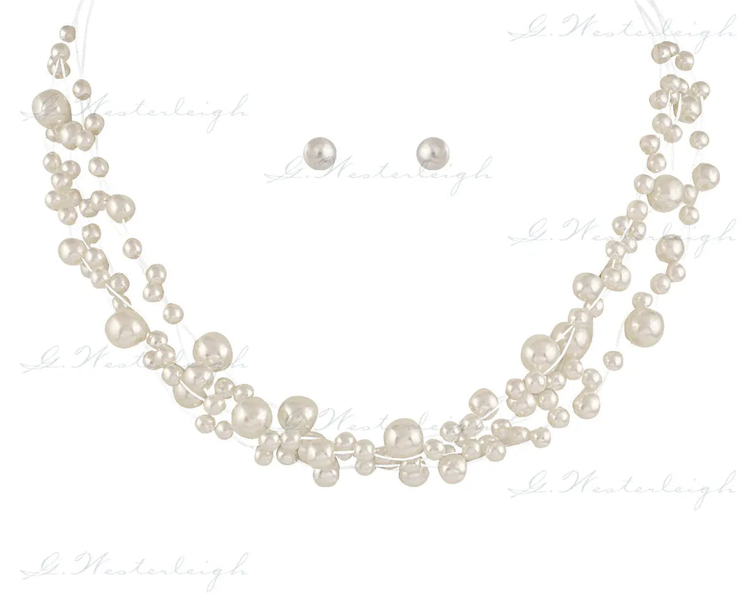 PARURE COLLIER DE PERLE + BOUCLES D'OREILLES J07 Mas Accessoires