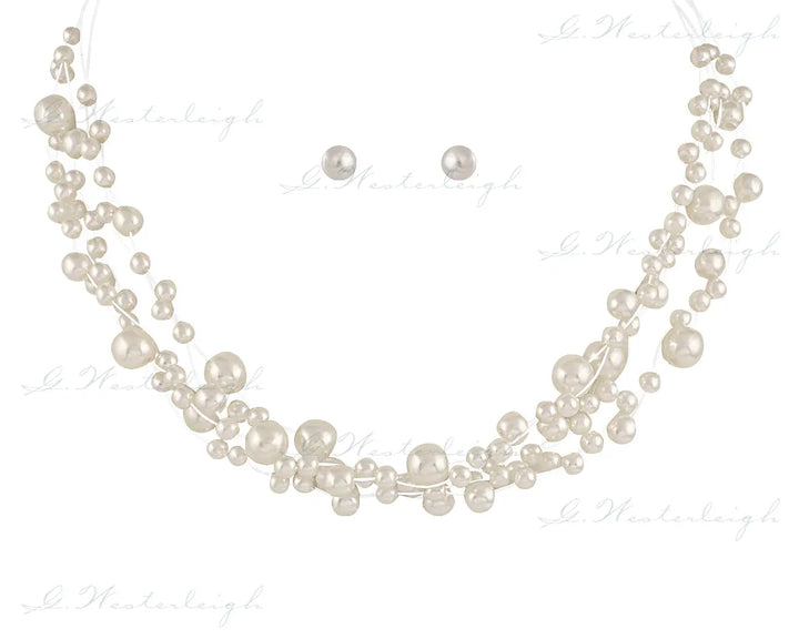 PARURE COLLIER DE PERLE + BOUCLES D'OREILLES J07 Mas Accessoires