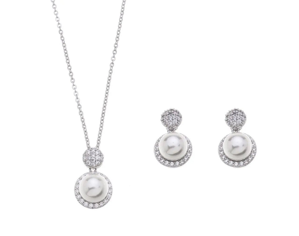 PARURE DE BIJOUX DE MARIÉE BLY104 – COLLIER ET BOUCLES EN RHODIUM ET PERLE G.Westerleigh