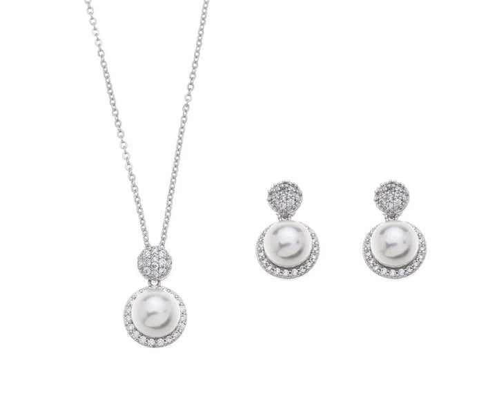 PARURE DE BIJOUX DE MARIÉE BLY104 – COLLIER ET BOUCLES EN RHODIUM ET PERLE G.Westerleigh