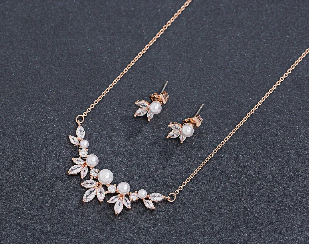 PARURE DE BIJOUX DE MARIÉE DZ0509RG – COLLIER ET BOUCLES PLAQUÉS OR ROSE G.westerleiigh