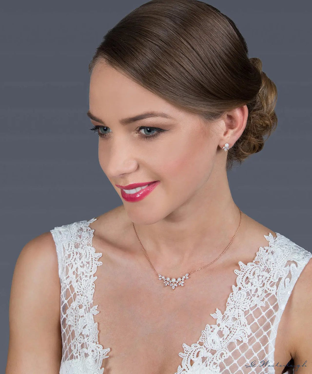 PARURE DE BIJOUX DE MARIÉE DZ0509RG – COLLIER ET BOUCLES PLAQUÉS OR ROSE G.westerleiigh